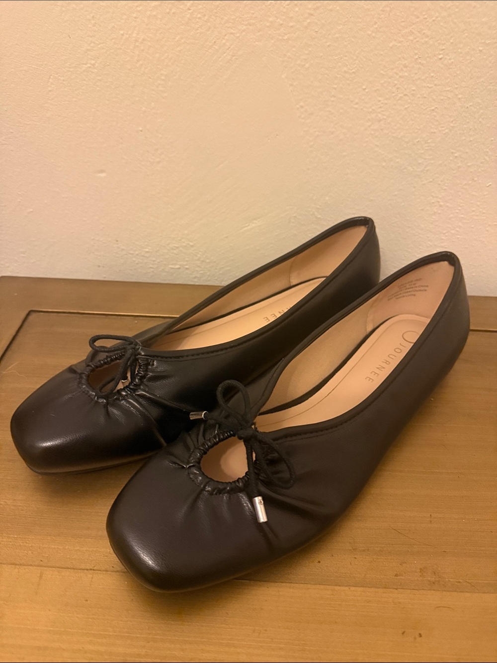Journee Collection Brown Leather Bow Ballet Flats
